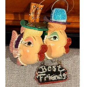 Katherine's Collection Kissing Fish Best Friends Ornament Glitter Hats Whimsical